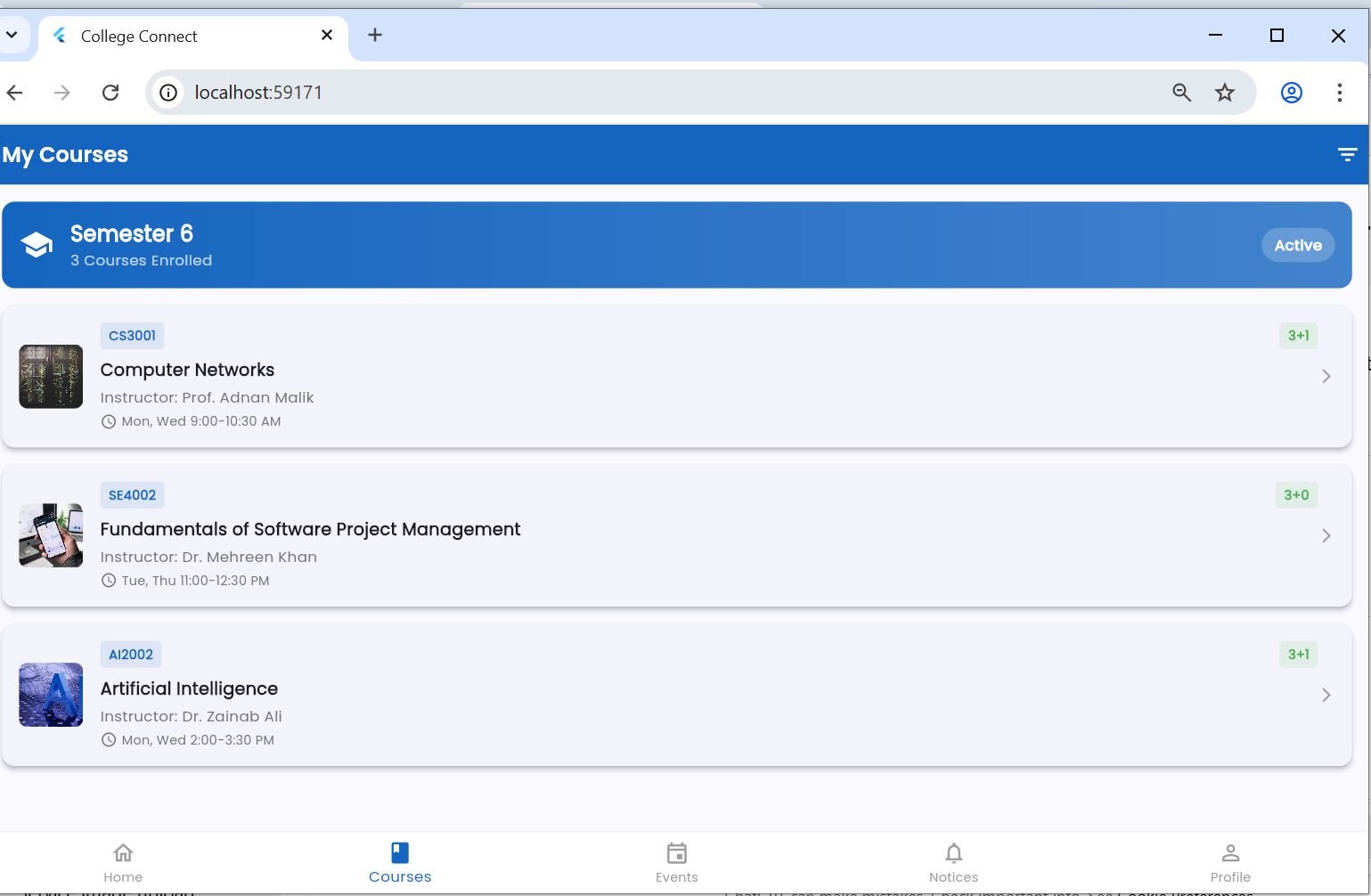 College Connect App Interface