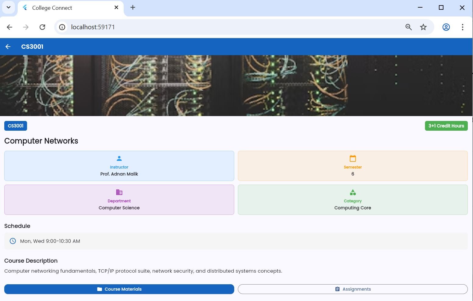 College Connect app key features screen
