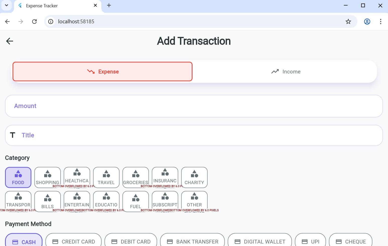 Expense Tracker Screen 1